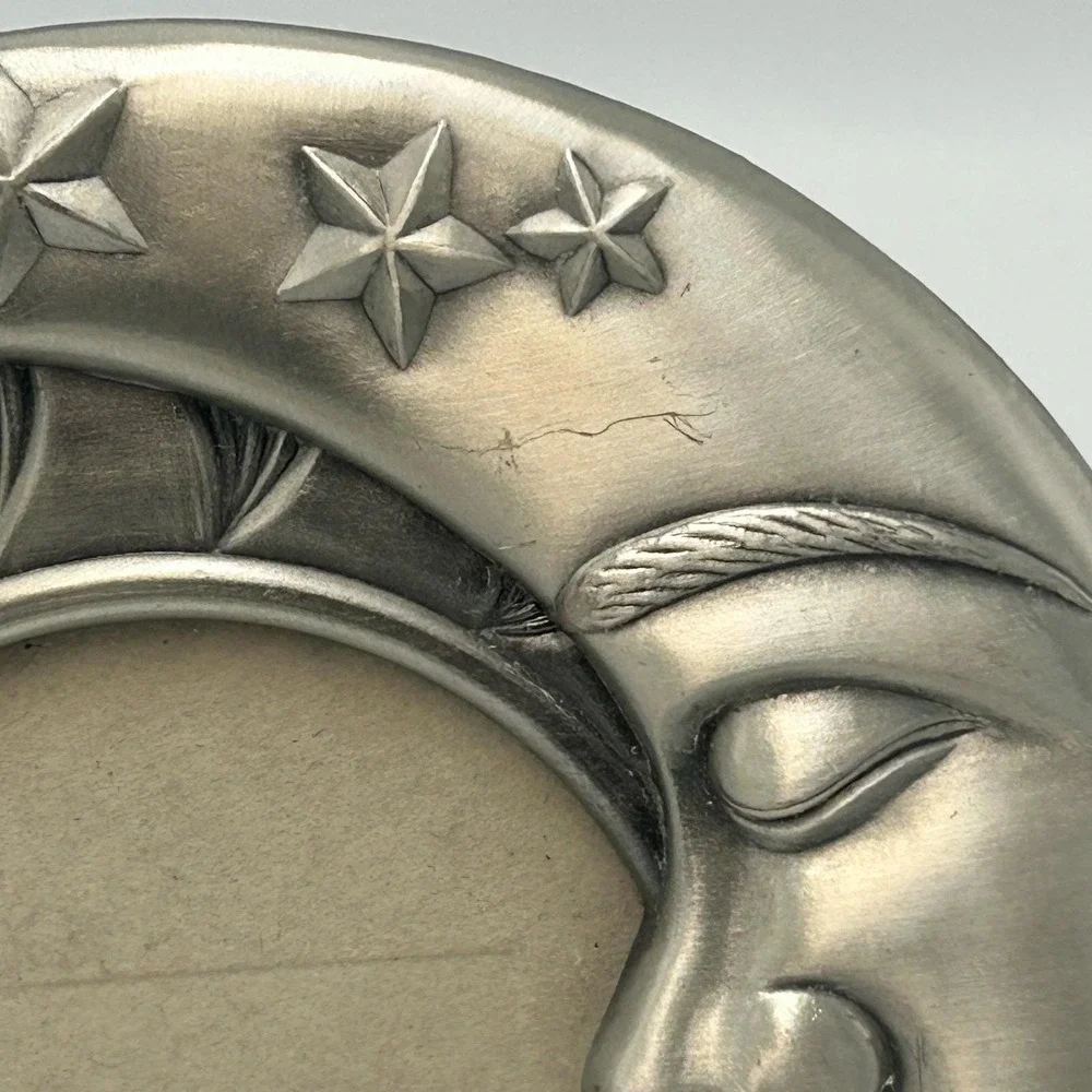90s Celestial Moon Stars Sun 1994 Vintage Pewter Silver Metallic Photo Frame Pic